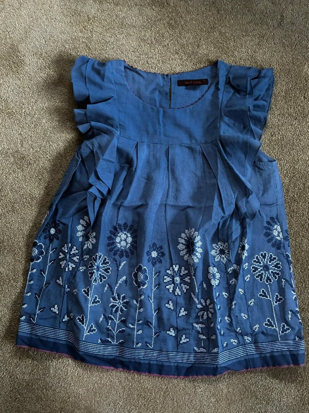 Denim Color Cotton Embroidered Top Anthropologie